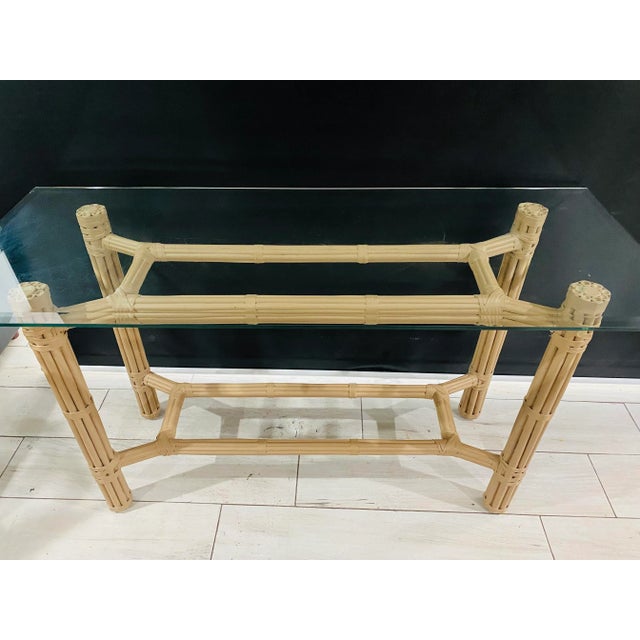 McGuire McGuire Organic Modern Blonde Bamboo Rattan Console Table For Sale - Image 4 of 9