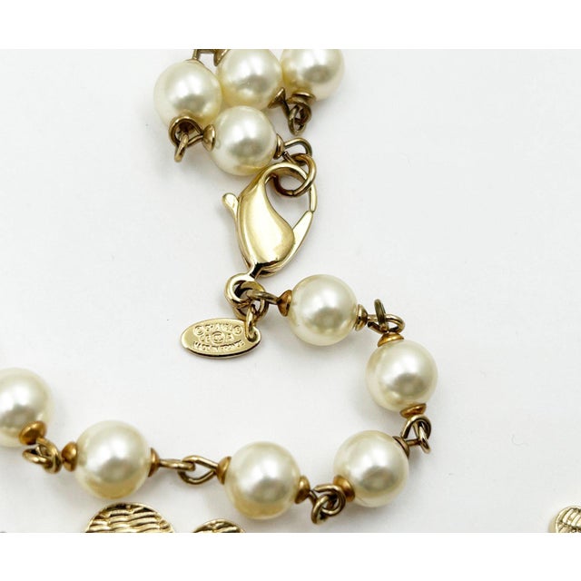 2020s Chanel Rare Gold Lace Flower Pearl Long Necklace For Sale - Image 5 of 5