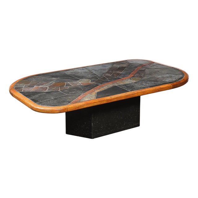 Mid-Century Tessellated Slate & Bronze Inlay Cocktail Table by v Ramburrem For Sale