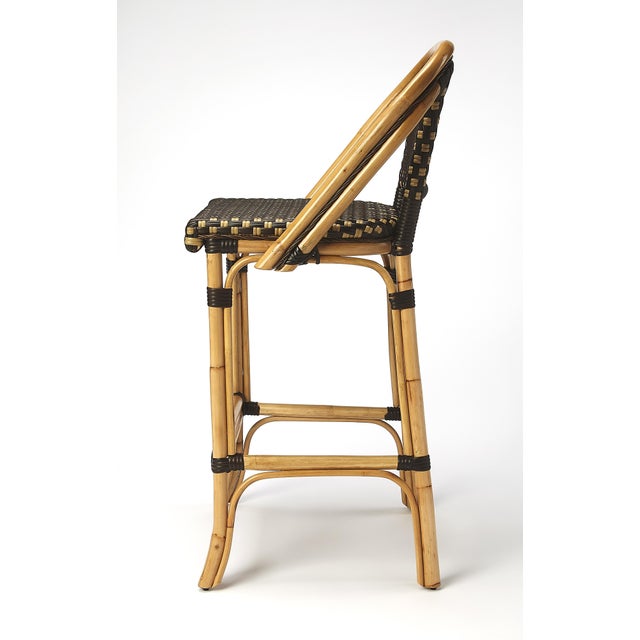 2020s Lila Rattan 28 in. Seat Height Bar Stool with Back and Footrest, Chocolate Rattan For Sale - Image 5 of 7