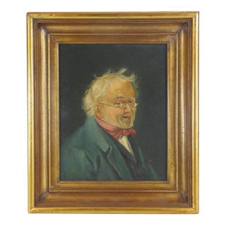 Art Panting Max Gaisser Portrait of Gentleman Oil on Panel Antique Gold Framed For Sale
