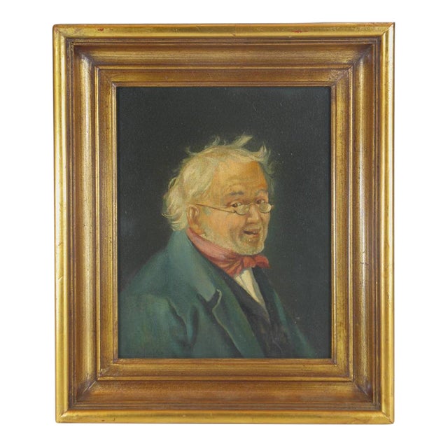 Art Panting Max Gaisser Portrait of Gentleman Oil on Panel Antique Gold Framed For Sale