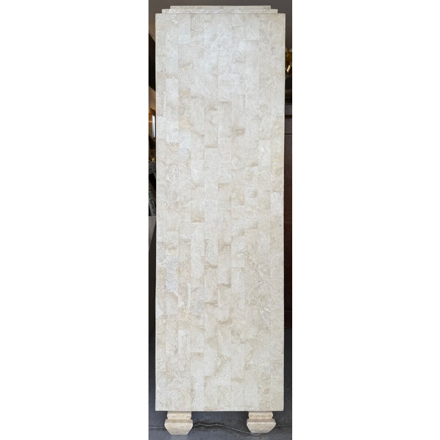 Beige Striking Geometric Tessellated Stone Accent Storage Cabinet From 80’s For Sale - Image 8 of 13