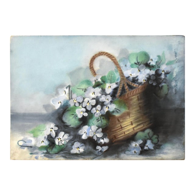 Antique Pastel of a Basket of Violets For Sale