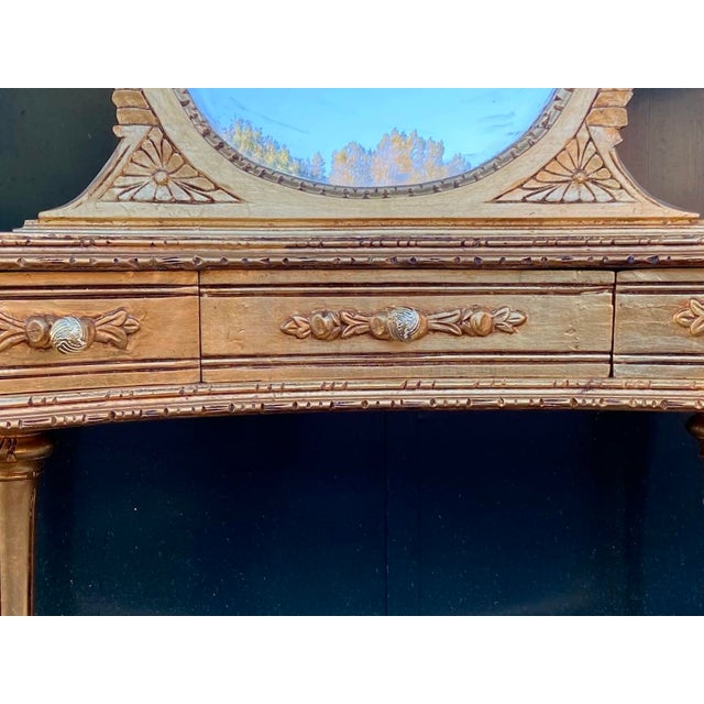 1940s French Louis XVI Gold Beech Vanity & Mirror Set | Hand-Carved Elegance For Sale - Image 6 of 12