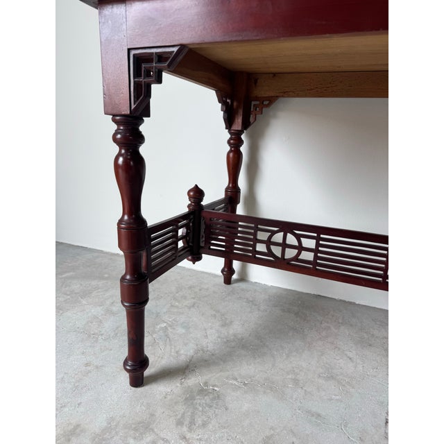 Vintage Chinese Carved Solid Mahogany Console Table With Latticework Details For Sale - Image 10 of 12