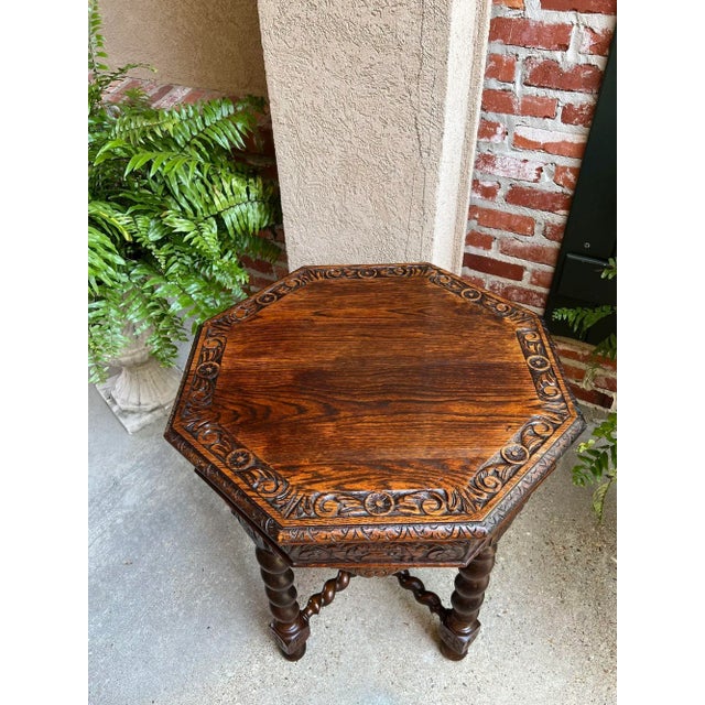 Antique French Octagon Sofa Table Carved Oak Barley Twist Louis XIII Renaissance For Sale - Image 12 of 12