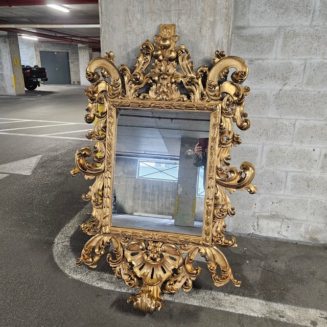 19TH C French Rococo Giltwood Mirror sold as found without damage .