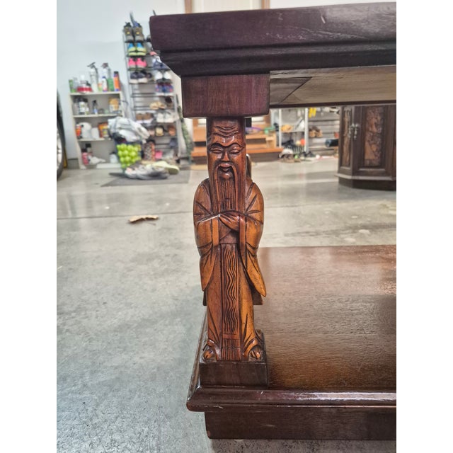 Vintage 1970's Hand Carved Camphor Wood 3 Piece Coffee Table Set For Sale - Image 12 of 16