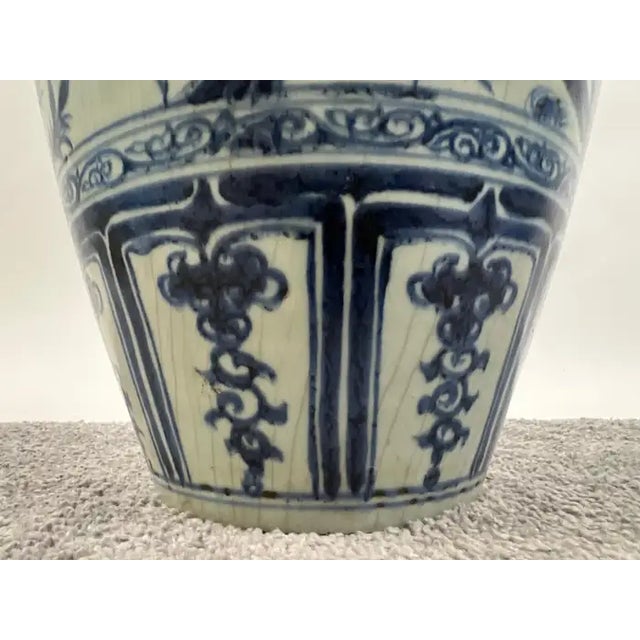 Ceramic Chinese Early Ming Dynasty Style Warrior Motif Blue & White Porcelaine Vase For Sale - Image 7 of 13