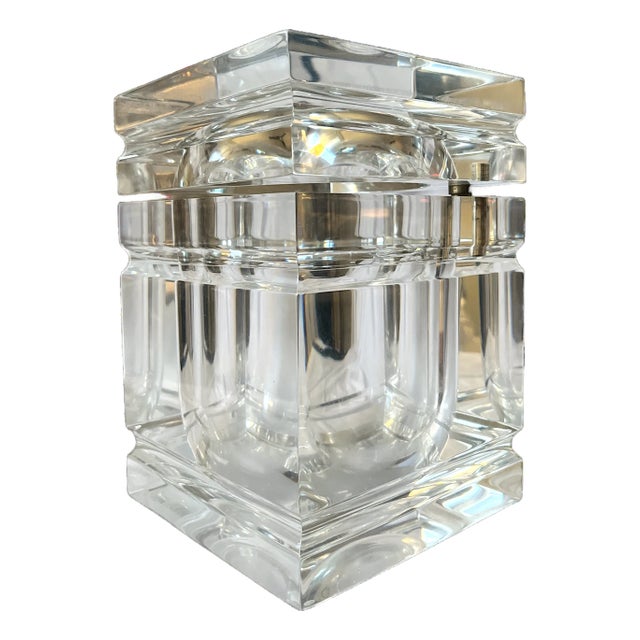 Large Vintage Lucite Ice Bucket With Swivel Lid, Attributed to Alessandro Albrizzi, Italy, C. 1970s For Sale