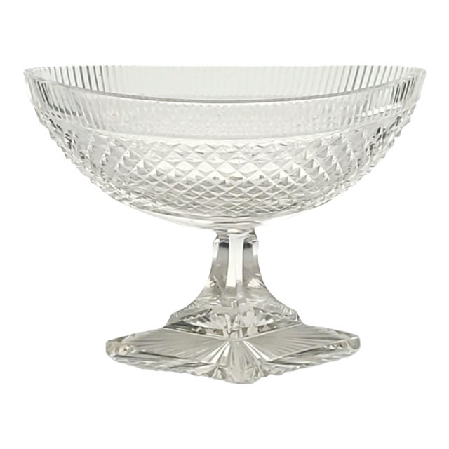 Large Georgian Irish Crystal Oval Pedestal Bowl, Circa 1800 For Sale