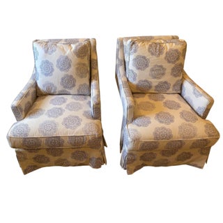 Hand Printed John Robshaw Indigo Fabric Custom Upholstered Chairs - A Pair For Sale