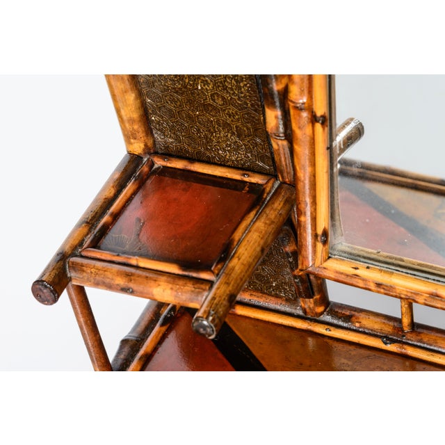 Camel English Bamboo & Lacquered Chinoiserie Mirrored Hall Stand For Sale - Image 8 of 13