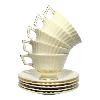1950s Lenox “Cretan” Set of 6 Bone China Teacups & Saucers For Sale