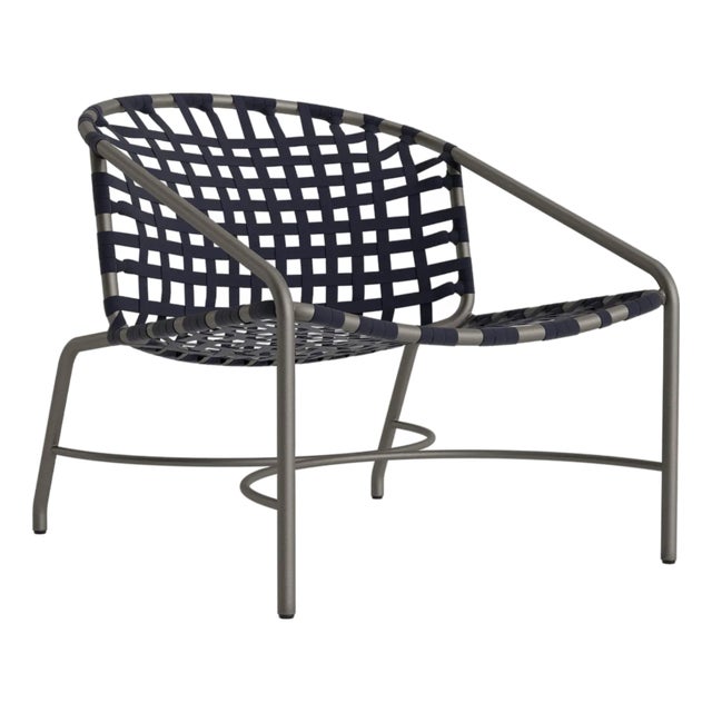 Brown Jordan Kantan Aluminum Suncloth Lounge Chair, Mica frame with Marine fabric For Sale