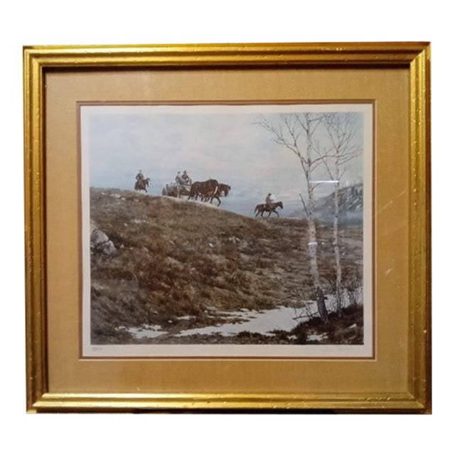 1960s Original Gordon Phillips Print Cowbows & Cattle For Sale