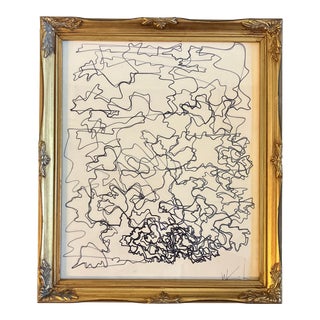 1980’s Vintage Wayne Cunningham Abstract Pen & Ink Drawing Vintage French Style Frame For Sale