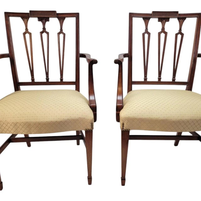 19th C English Hepplewhite Mahogany Armchairs Pair Dining or Side Chairs For Sale - Image 10 of 18