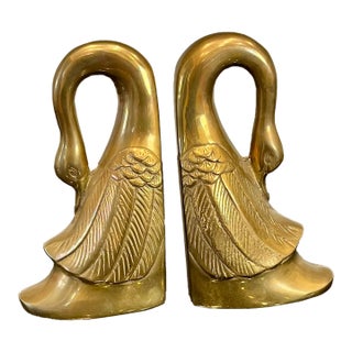 Vintage Solid Brass Swan Bookends - a Pair For Sale