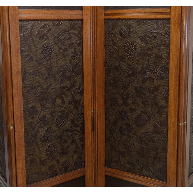 Arts and Crafts Oak Room Divider with Botanical Motifs Panels, 1890s For Sale - Image 3 of 18