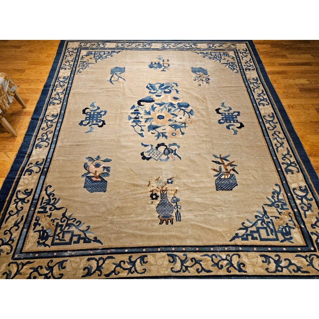 Antique Chinese Peking Rug, Hand-Knotted Wool, Fortune Symbols, 1800s, 10' x 12' For Sale - Image 10 of 18
