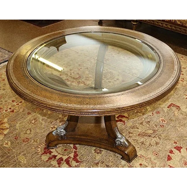 ​Gorgeous Maitland Smith Leather Wrapped Glass Top Occasional Center Table Dimensions : 45" Wide X 45" Deep X 29" Tall...