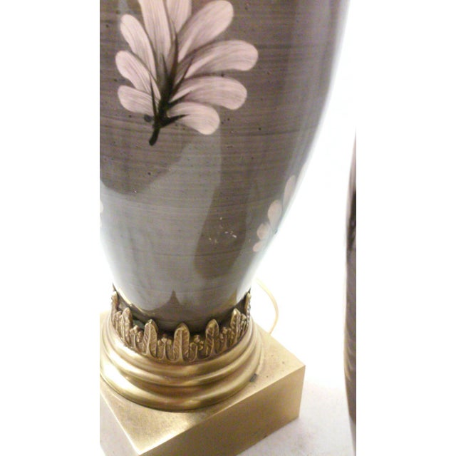 Shabby Chic Marbro Gray and Pink Ceramic Lamps-A Pair For Sale - Image 3 of 7