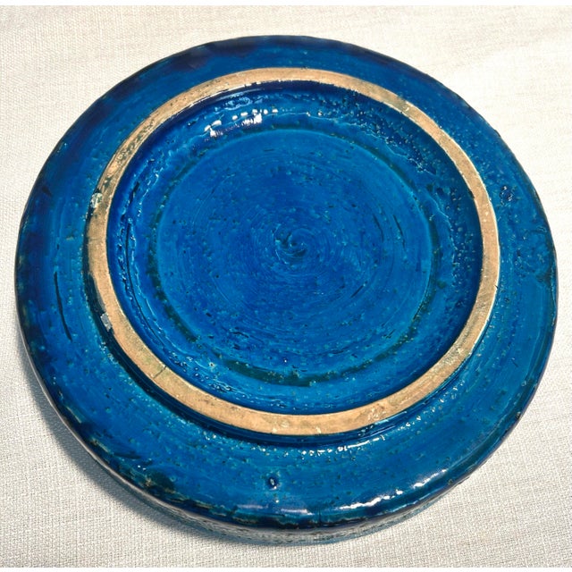 Blue 20thC MCM Italian Aldo Londi for Bitossi Rimini Blue Large Ceramic Ashtray Catchall Trinket Dish For Sale - Image 8 of 8