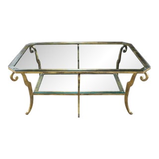 Late 20th Century Hollywood Regency to Neoclassical Style Monumental Coffee Table Gilded Welded Steel Tube Frame For Sale