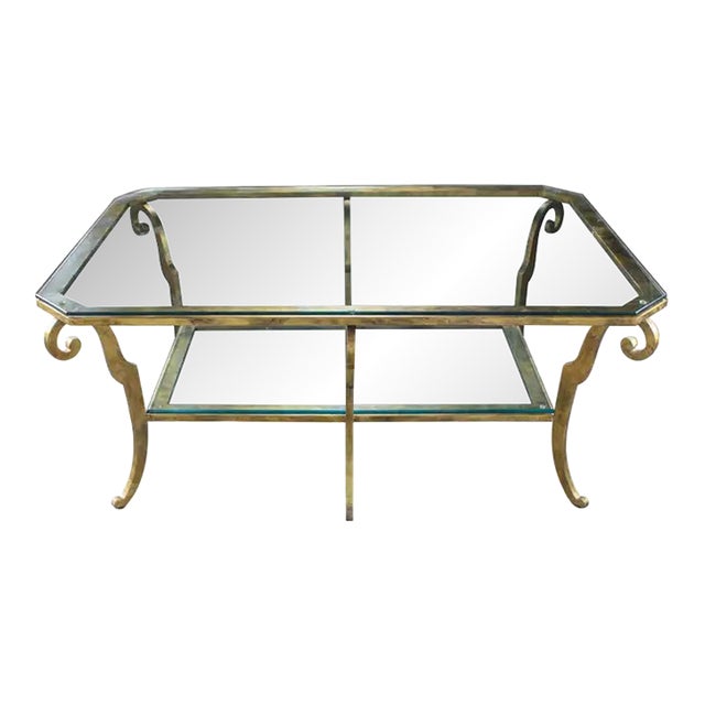 Late 20th Century Hollywood Regency to Neoclassical Style Monumental Coffee Table Gilded Welded Steel Tube Frame For Sale