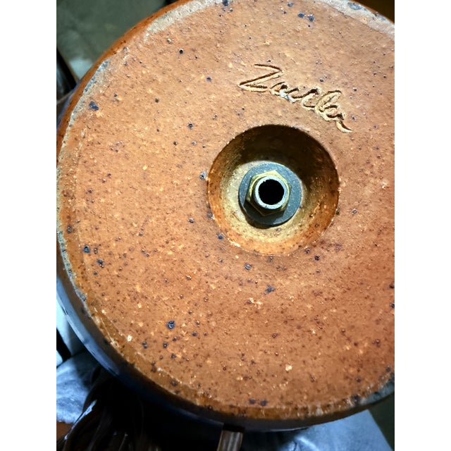 Signed Robin’s Egg Glaze Finish Bulbous Turned Studio Pottery Ceramic Lamp For Sale - Image 9 of 9
