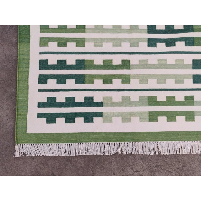 Handmade Cotton Natural Vegetable Dyed Reversible Green Marianne Rug - 9'x12' For Sale - Image 10 of 11