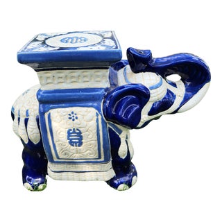 Chinoiserie Elephant Garden Stool Hand Painted British Colonial For Sale