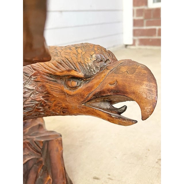 Wood 1979s Vintage Wooden Carved Americana Federal Eagle Large Figurine Statue For Sale - Image 7 of 11