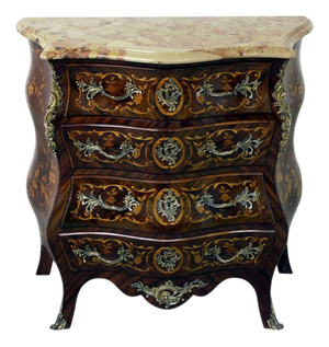 Louis XV Bombe Commode with Marquetry Inlays, 1880s