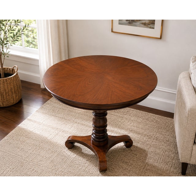 Baker Furniture Company Late 20th Century Baker Milling Road West Indies Mahogany Round Pedestal Table For Sale - Image 4 of 5
