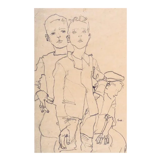 Schiele Lithograph 8 Group of Three Boys 1968 For Sale