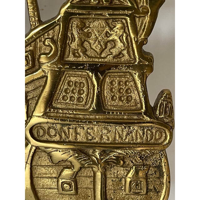 1920s Antique Marine Coastal Heavy Brass Fireplace Tools Set- 6 Pieces For Sale - Image 5 of 10