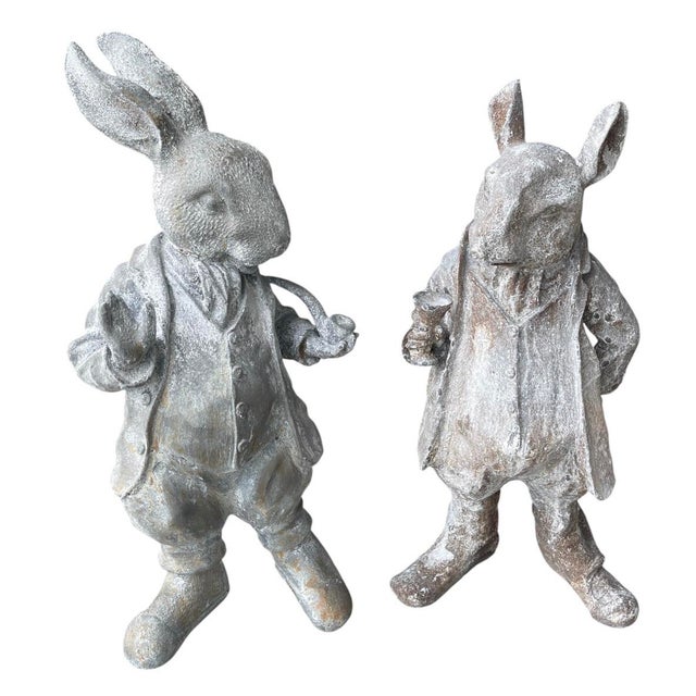 English A Pair of Vintage Cast Iron Anthropomorphic Hare and Mouse Garden Statues For Sale - Image 3 of 12