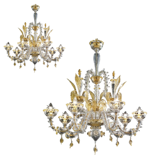 Transparent and Gold Murano Glass Chandeliers by Simoeng, Set of 2