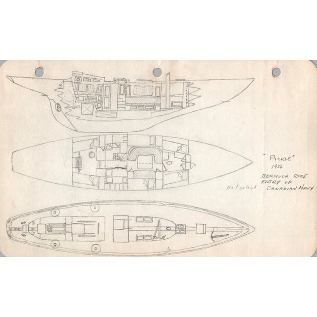 Midcentury, 1940s, Marine Architectural Pencil Drawing On Paper From Maine, Unique Nautical Drawings, Architect Unknown,...