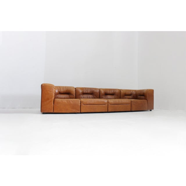 Vintage Modular Sofa in Cognac Leather, Italy, 1970s, Set of 4 For Sale - Image 10 of 13