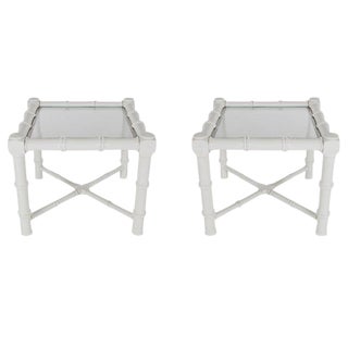 White Faux Bamboo Chinoiserie Tables - A Pair For Sale