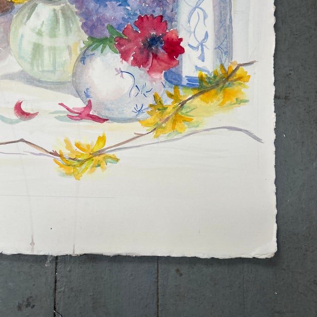 1980’s Original Impressionist Flowers in Vase Still Life Watercolor Painting For Sale - Image 4 of 6