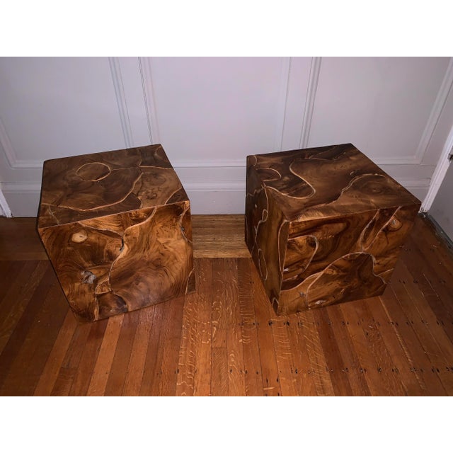 Abstract Late 20th Century Teak Week Side Tables - a Pair For Sale - Image 3 of 6