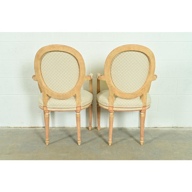 Baker Furniture French Regency Louis XVI Cream and Pink Lacquered Armchairs, Pair For Sale - Image 12 of 15