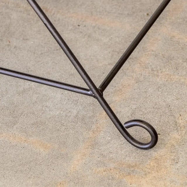 Metal Iron Loop Bench, Green Linen For Sale - Image 7 of 9