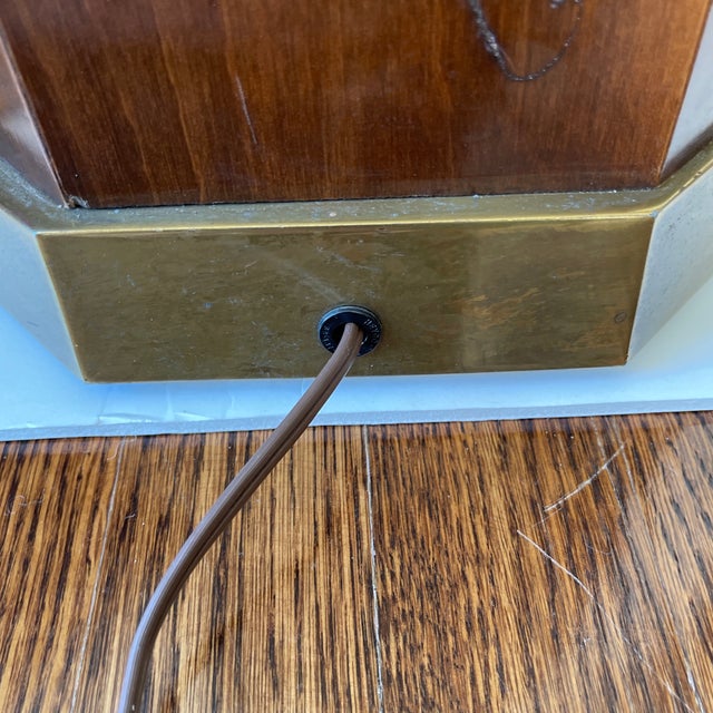 1960s Large Walnut and Brass Octagonal Shaped Lamps - a Pair For Sale - Image 10 of 13