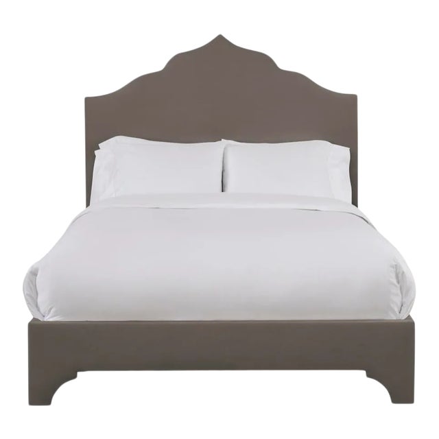 Clementine California King Bedframe, Mushroom Velvet For Sale